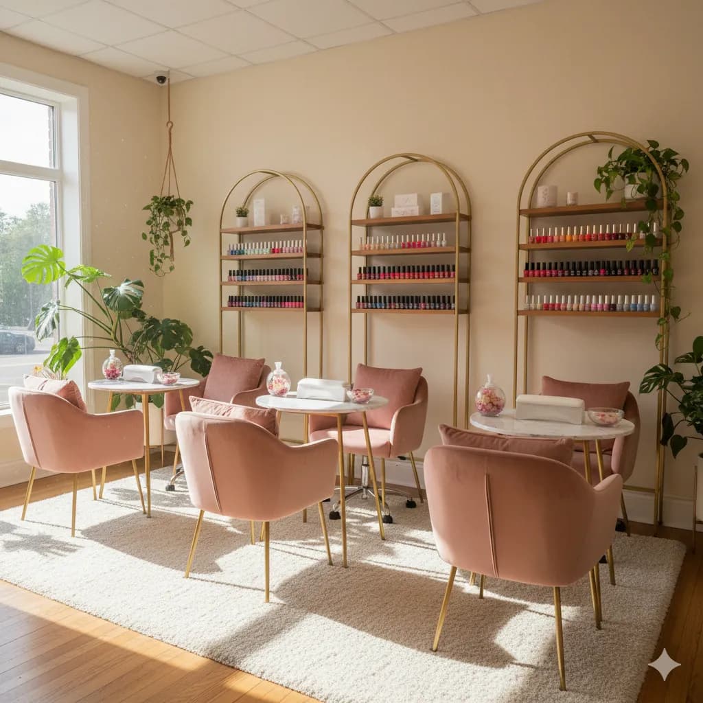 Interior do salão Mademoiselle Nails and Beauty